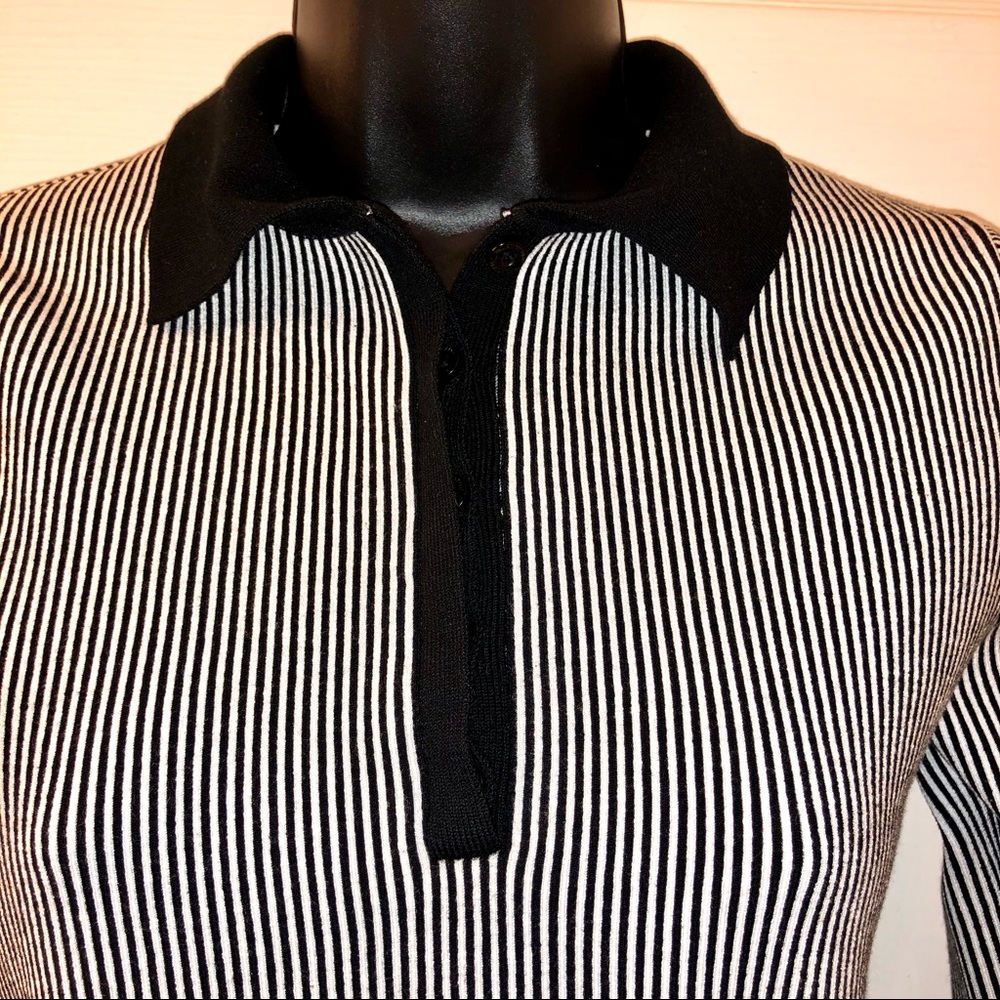 Marciano Black and White Striped Bandage Collared Top - Picture 5 of 8